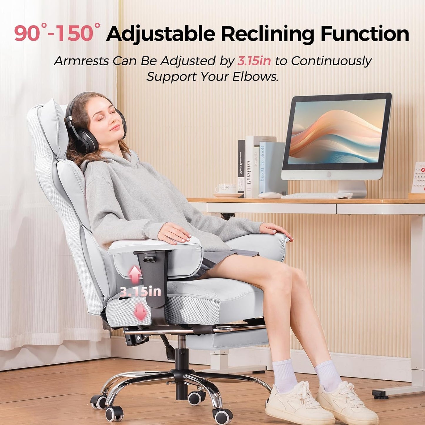 GTRACING Big and Tall Gaming Chair 400lbs Heavy Duty Office Chair with Foot Rest & Ergonomic Pocket Spring Lumbar Support, High Back 3D Saddle Shaped Cushion for Back Pain Relief, White