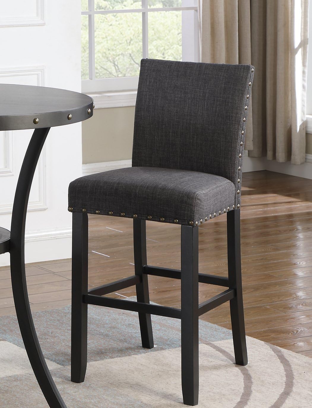 Roundhill Furniture PC164TA Biony Fabric Bar Stools with Nailhead Trim (Set of 2), Gray