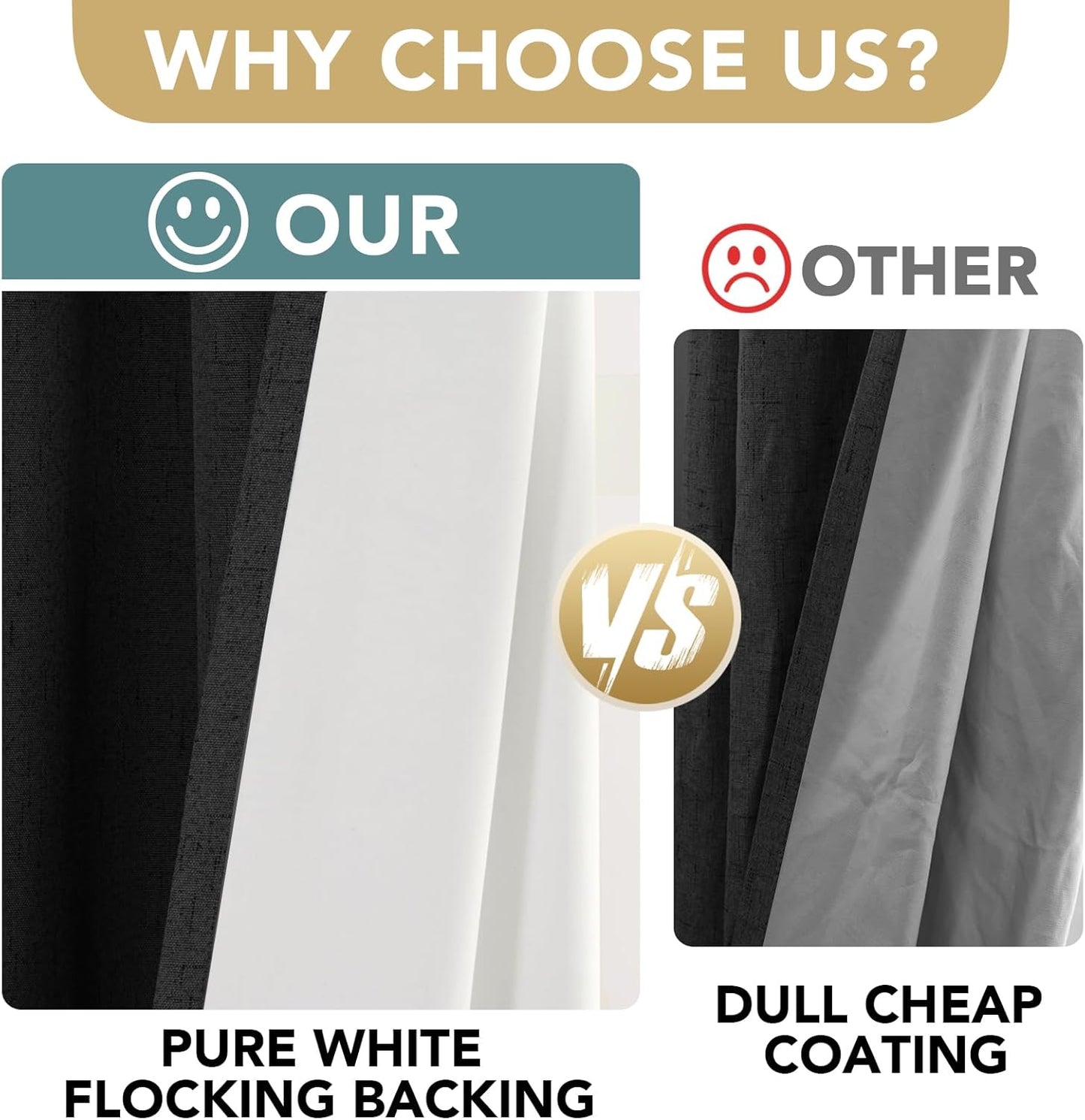 H.VERSAILTEX Bedroom Curtains Blackout Linen Blackout Curtains 84 Inches Long, 100% Blackout Thermal Textured Linen Look Curtain Draperies Grommet with White Liner, 2 Panels, Black