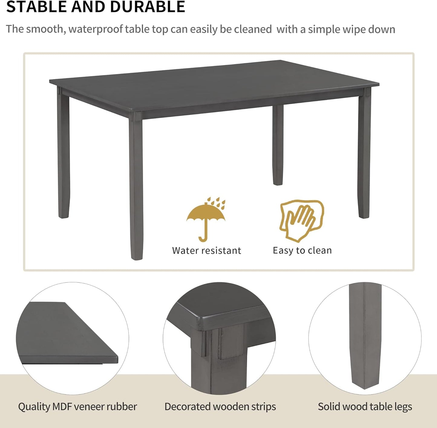 Merax 6-Piece Kitchen Dining Table Set Wooden Rectangular Dining Table, 4 Dining Chair and Bench Family Furniture for 6 People, Grey