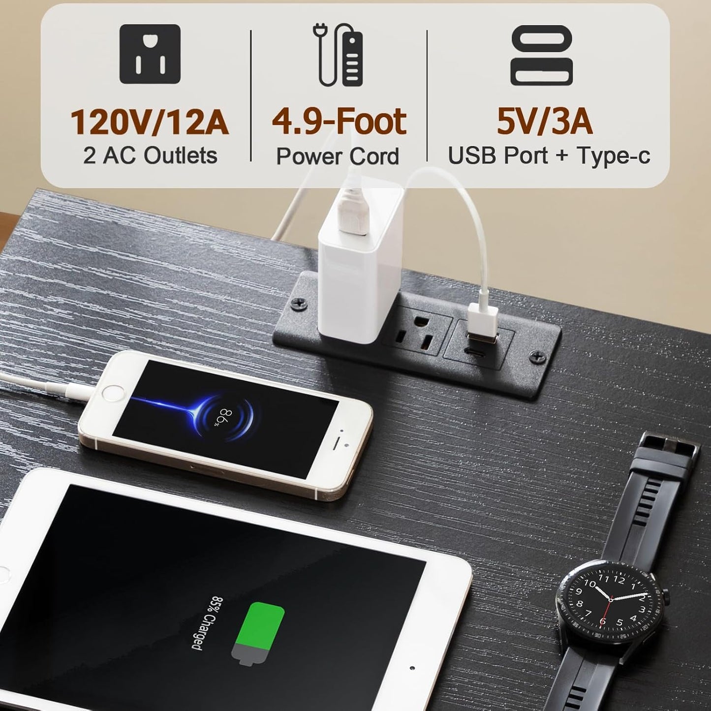 AMHANCIBLE Night Stand Set 2, Black Nightstand with Charging Station, End Tables Living Room with USB Ports and Outlets, Bedside Table with Fabric Drawers for Bedroom, HET05XBK