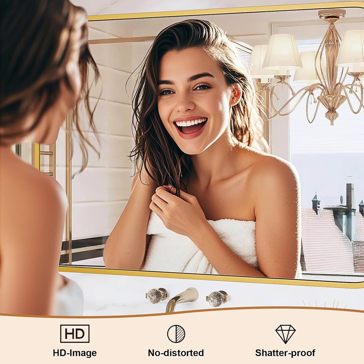 22"×30" Bathroom Mirror for Wall, Modern Bathroom Vanity Mirror, Gold Bathroom Mirrors for Over Sink with Metal Framed HD Tempered Glass Hangs Horizontally or Vertically