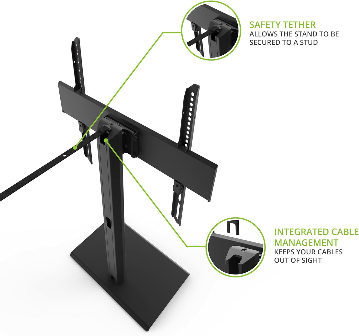 Kanto TTS100 Tabletop TV Stand for 37" to 60" TVs | Supports up to 88 lb | Height Adjustable | Swivels up to 30° | Tilts -5° | Black