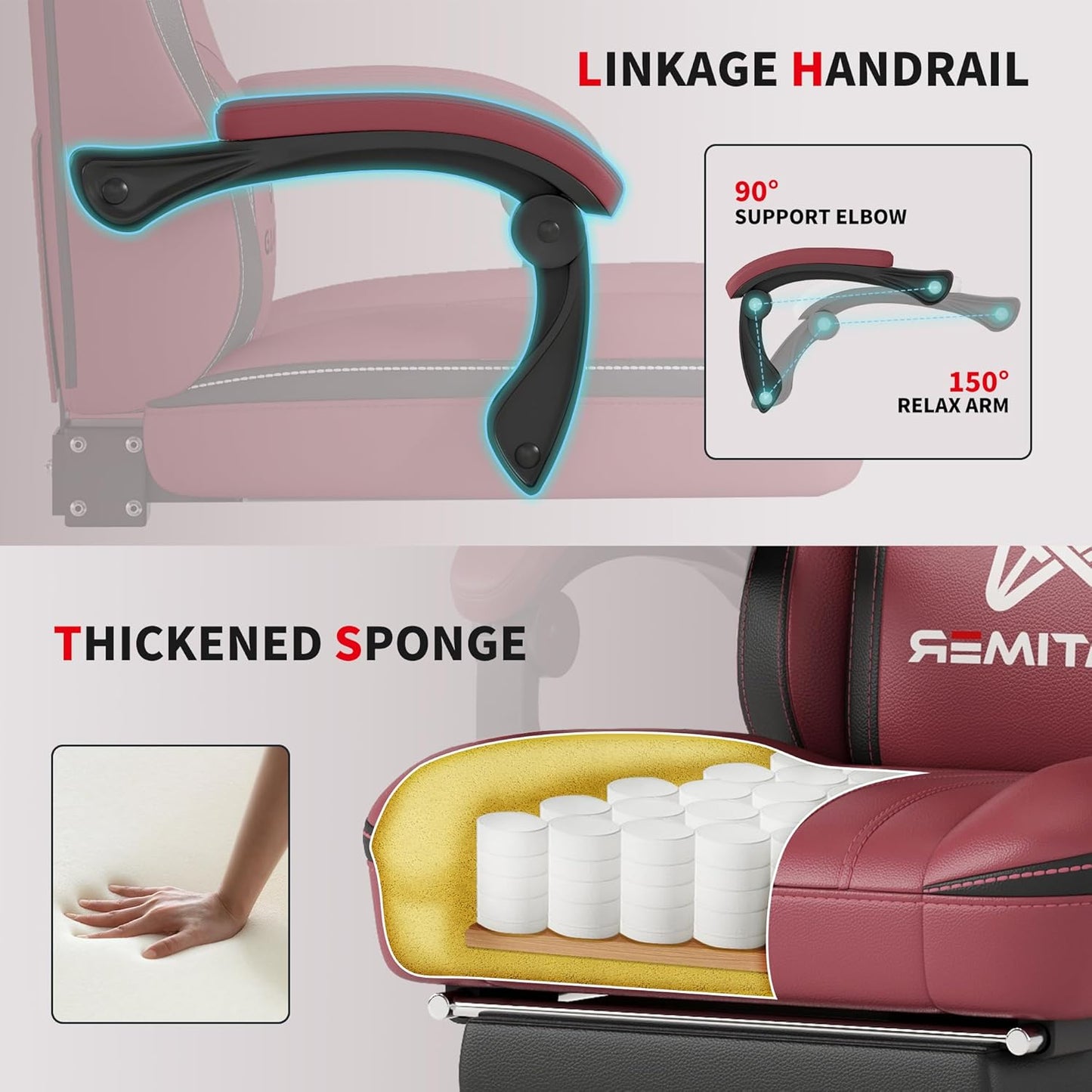 Gaming Chair, 400 lbs Adult Chair, High Back Computer Chair with Footrest and Linked Armrests, Office Video Game Chair with Lumbar Support (Red+Black)