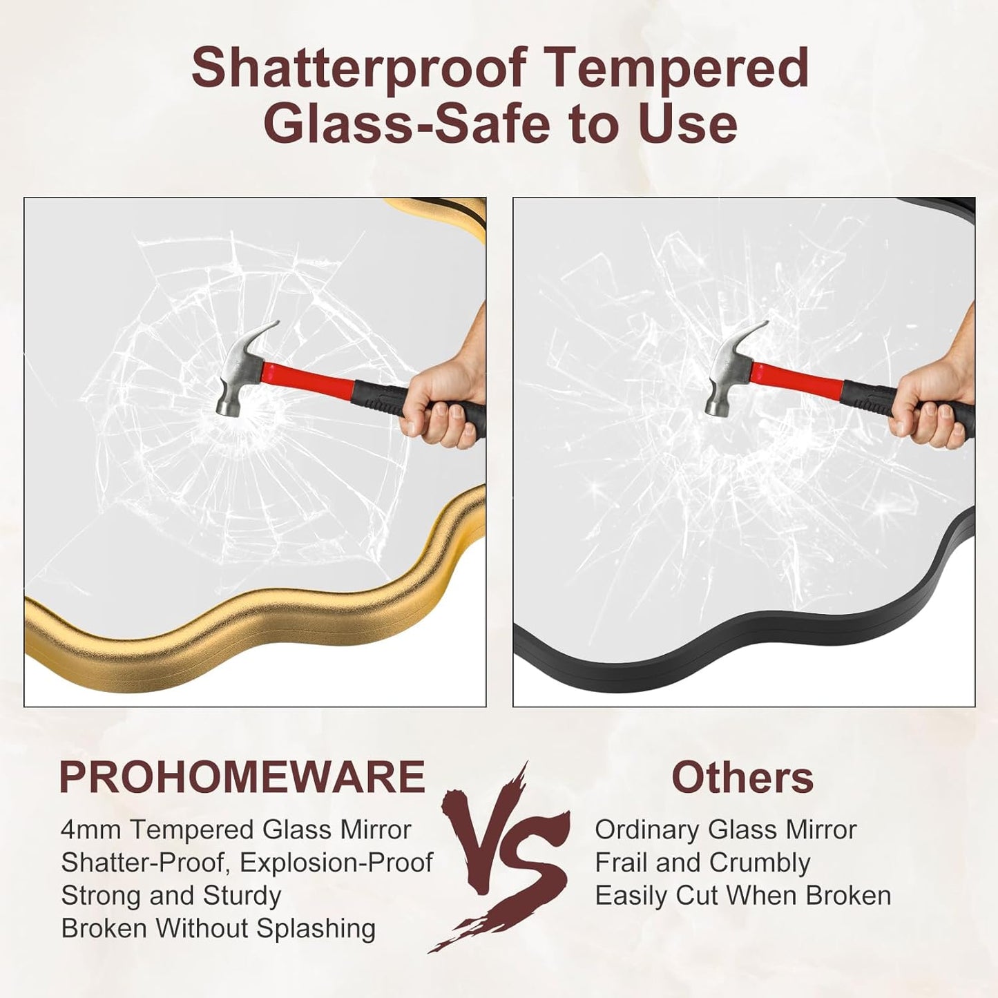 PROHOMEWARE Gold Round Mirror 30 Inch Wavy Bathroom Vanity Mirror Gold Frame Modern Wall Mirror Decorative Wall-Mounte Anti-Rust, Tempered Glass