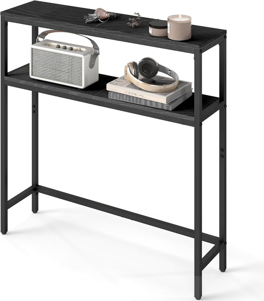 VASAGLE Console Table, 2-Tier Narrow Sofa Table with 2 Shelves, 7.9 x 31.5 x 31.5 Inches, for Living Room, Hallway, Entryway, Charcoal Gray and Ink Black ULNT130B22V1