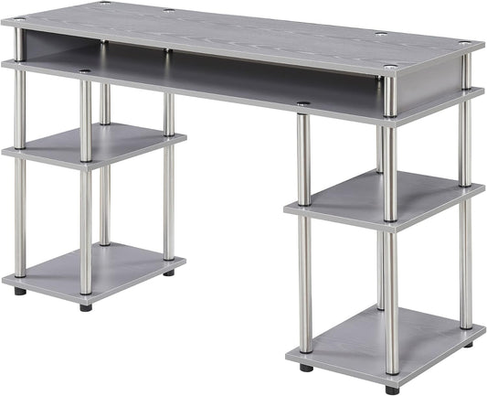 Convenience Concepts Designs2Go No Tools Student Desk in Light Gray Wood Finish