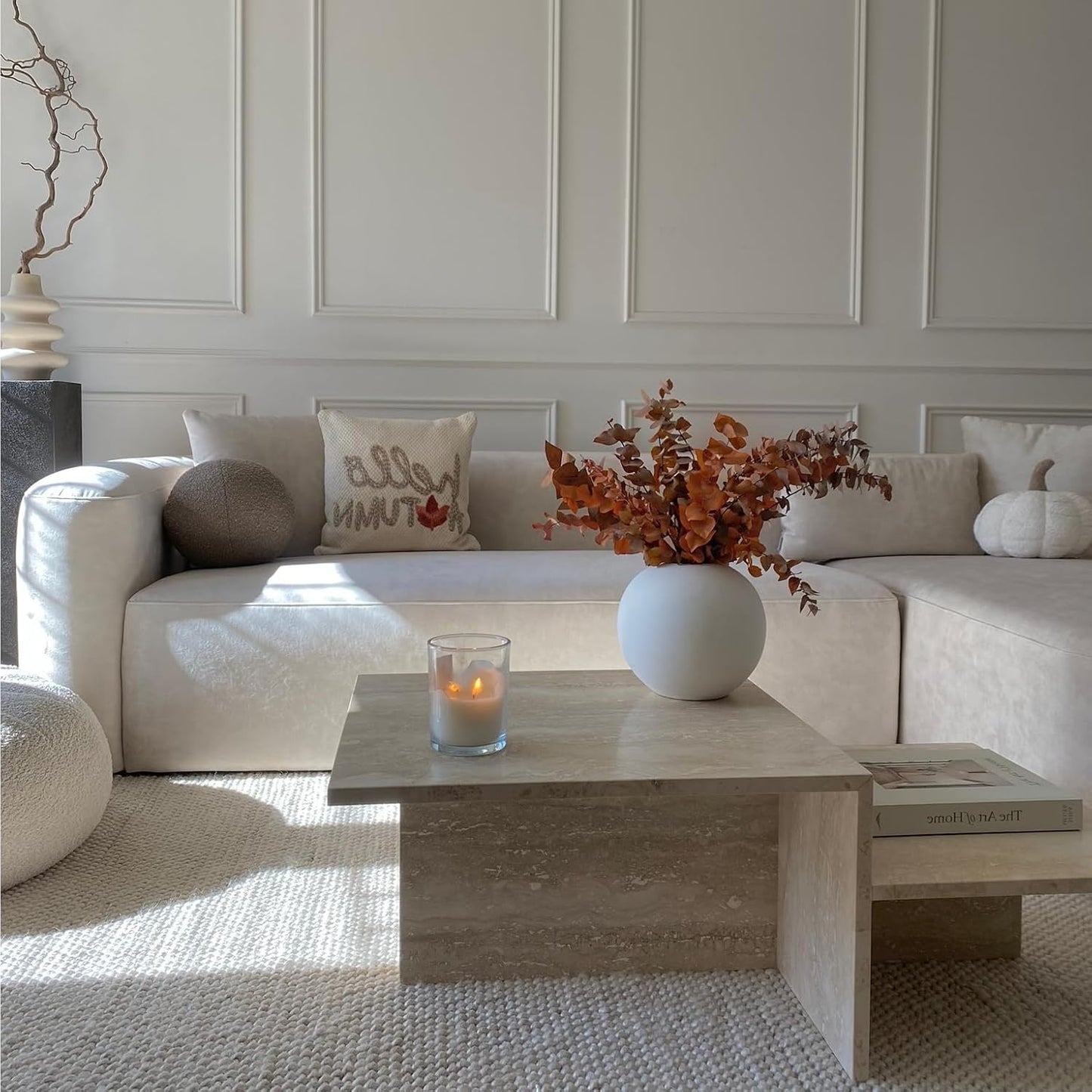 Acanva Luxury Modern Tight Curved Back Velvet Sofa, Minimalist Style Comfy Couch for Living Room Apartment, L-Shape Right Chaise, Cream