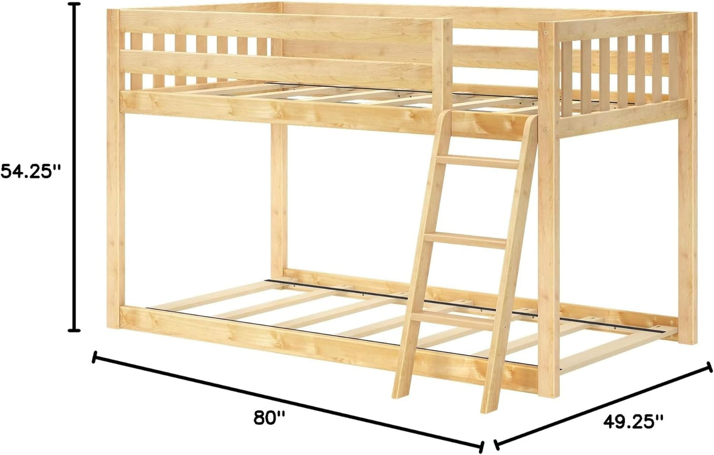Max & Lily Fundamental Twin Low Bunk Bed, Kids Solid Wood Modern Bed Frame with Strong Wooden Slats, Non-Toxic Finishes, High Weight Capacity, Natural