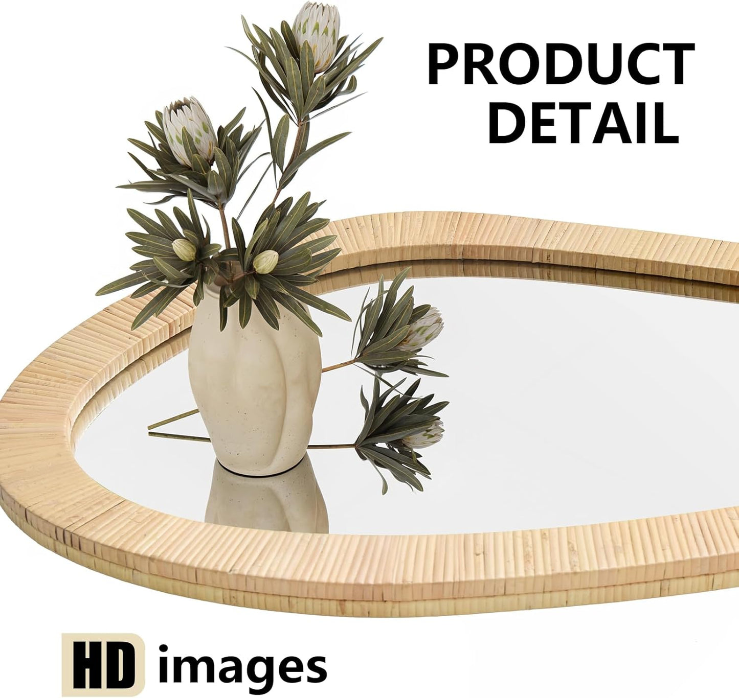 H HOMEWINS Rattan Mirror for Wall,30'' x 20" Wooden Framed Farmhouse Boho Wicker Coastal Irregular Vanity Mirror for Bathroom Living Room Entryway