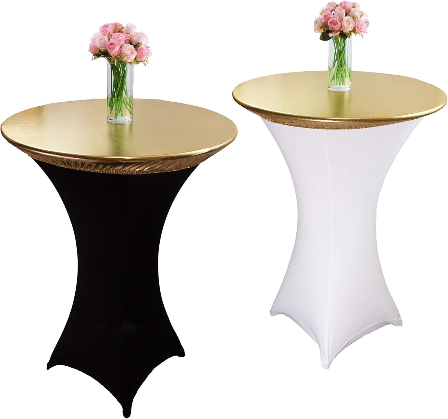 2-Pack Gold Spandex Table Topper Cap (32'') for Round Cocktail Tables, Adding Precious Metallic Glitter and Luxurious Accents, Protecting From Spill, for Weddings Parties Banquet, Restaurants