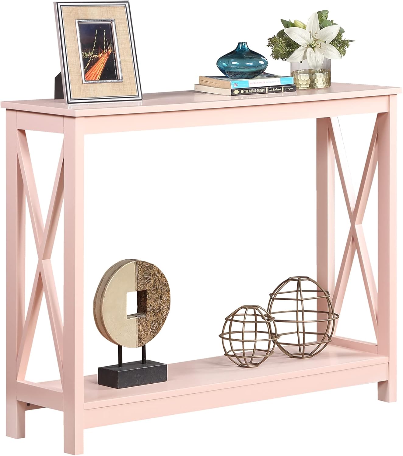 Convenience Concepts Oxford Console Table 39.5" - Sofa Table with Storage Shelf, Transitional Entryway Hall Table for Living Room and Bedroom, Display Foyer Table, Blush Pink