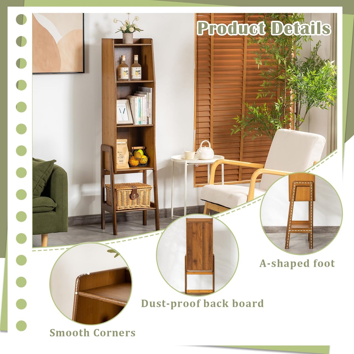 4 Tier Bamboo Bookcase, Classical Modern Bookshelf, Dispaly Shelves, Bamboo Wood Organizer Book Shelf for Living Room Home Office-Walnut, Large