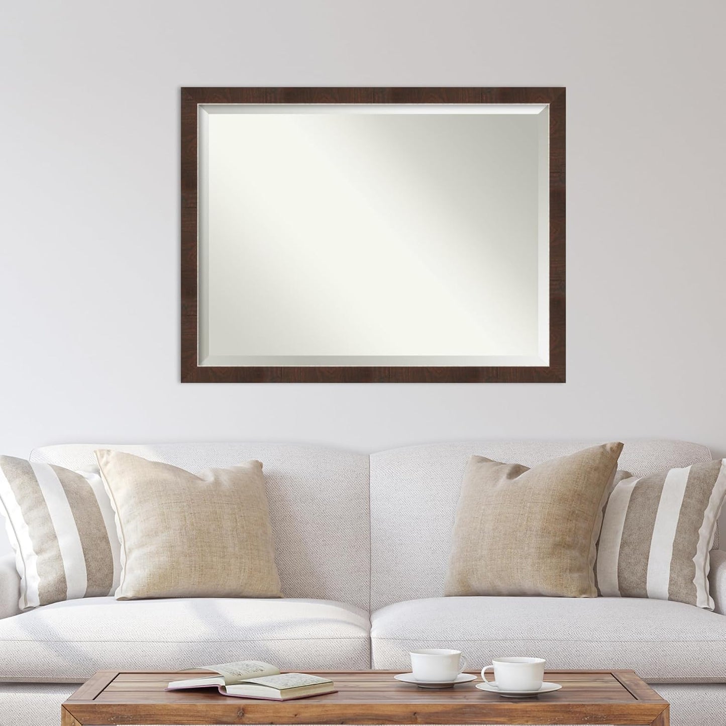 Amanti Art Brown Wall Mirror 33x43 Wildwood Brown Narrow Rectangle Bathroom Mirror for Wall Decor Living Room, X-Large Rustic Farmhouse Frame, Hangs Horizonally and Vertically, Bathroom Decor, Beveled