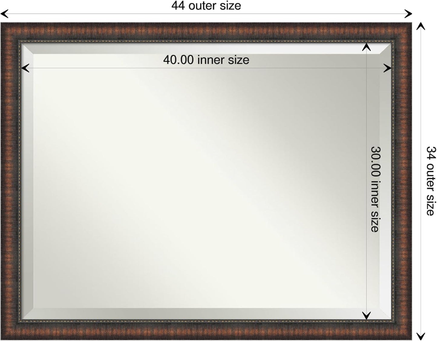 Amanti Art Brown Wall Mirror 34x44 Caleb Brown Rectangle Bathroom Mirror for Wall Decor Living Room, X-Large Rustic Farmhouse Frame, Hangs Horizonally and Vertically, Bathroom Decor, Beveled Edge