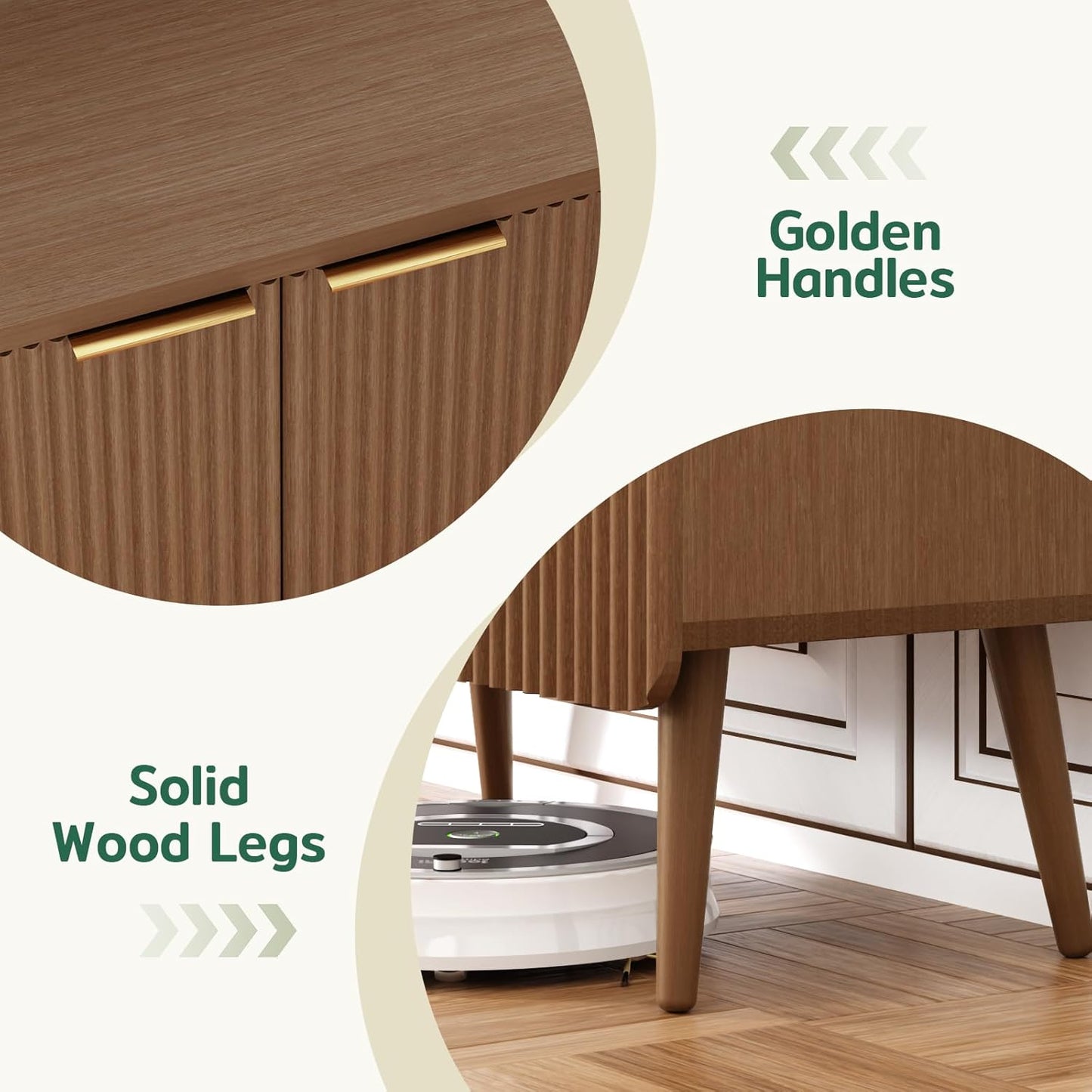 29.5" Sideboard Cabinet with 2 Doors, Modern Buffet Cabinet with Adjustable Shelf, Dining Room Sideboard, Fluted Buffet Sideboard for Living Room, Hallway, Entryway, Walnut