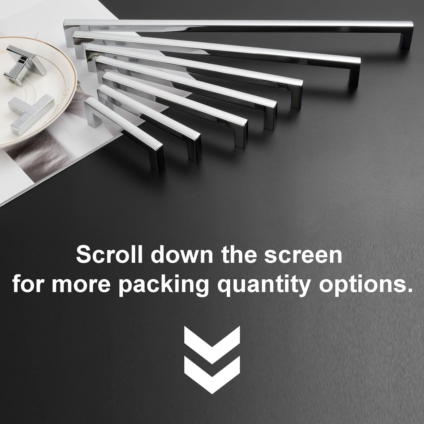 KOOFIZO Solid Square Bar Cabinet Handle - Chrome Furniture Pull, 10 Inch/256mm Screwhole Distance, Pack of 5 for Kitchen Cupboard Door, Bedroom Dresser Drawer, Bathroom Wardrobe Hardware