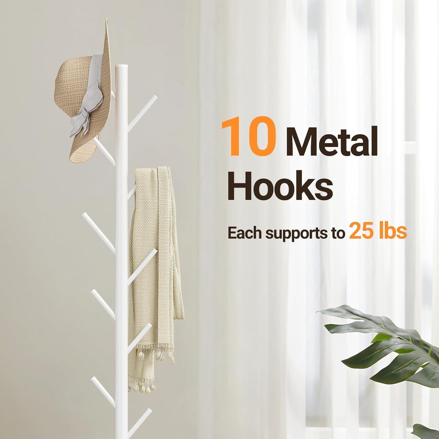 ELYKEN Coat Rack Freestanding with Natural Marble Base, Metal Coat Rack Stand with 10 Hooks, 3 Adjustable Size Coat Tree for Bags, Clothes, and Hats for Entryway, Bedroom, Hallway, Office, White