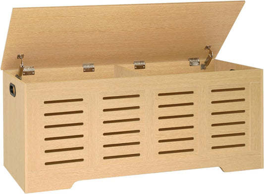 DINZI LVJ Storage Chest, 47.3”Wooden Storage Box with 2 Safety Hinges, Entryway Shoe Bench with Flip-Top, Farmhouse Style Trunk for Living Room, Bedroom, Play Room, Easy Assembly, Natural