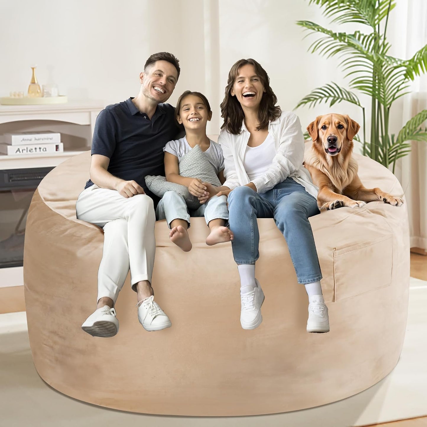 HABUTWAY Bean Bag Chair: Giant 5' Memory Foam Furniture Bean Bag Chair with Microfiber Cover - 5Ft, Khaki