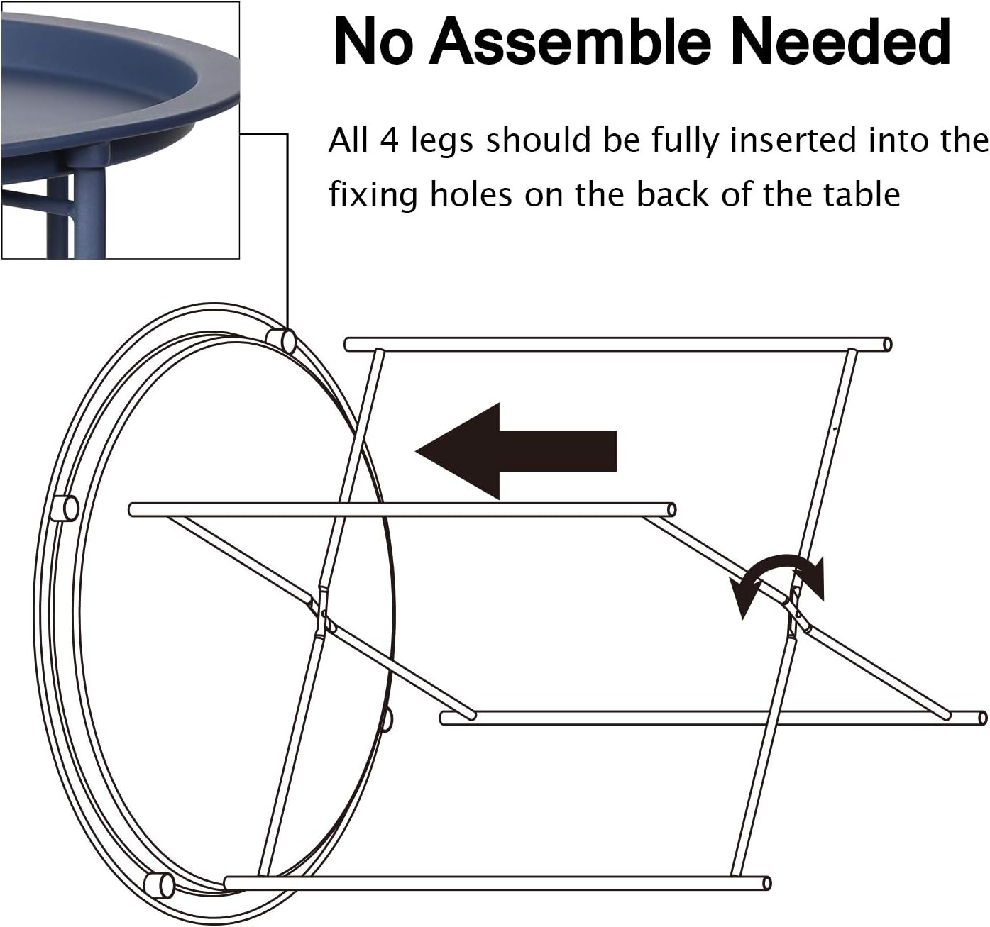 VECELO Side/End Table, Folding Round Metal Anti-Rust and Waterproof Outdoor or Indoor Tray for Living Room Bedroom Balcony and Office, 1 PCS, Blue