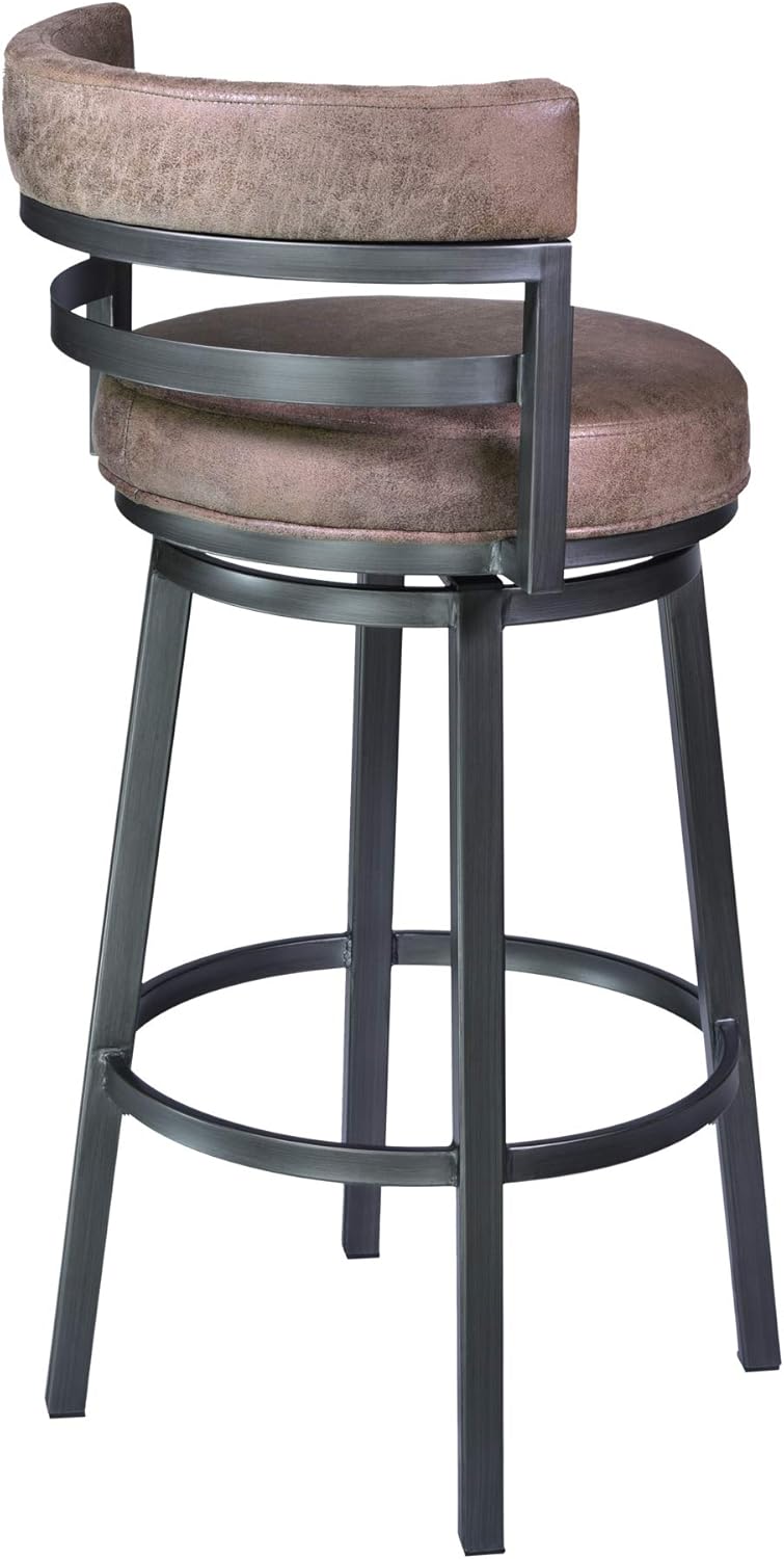 Armen Living Madrid 26" Seat Height Swivel Bandero Tobacco Faux Leather and Mineral Finish Bar Stool for Kitchen Island Counter, Set of 2