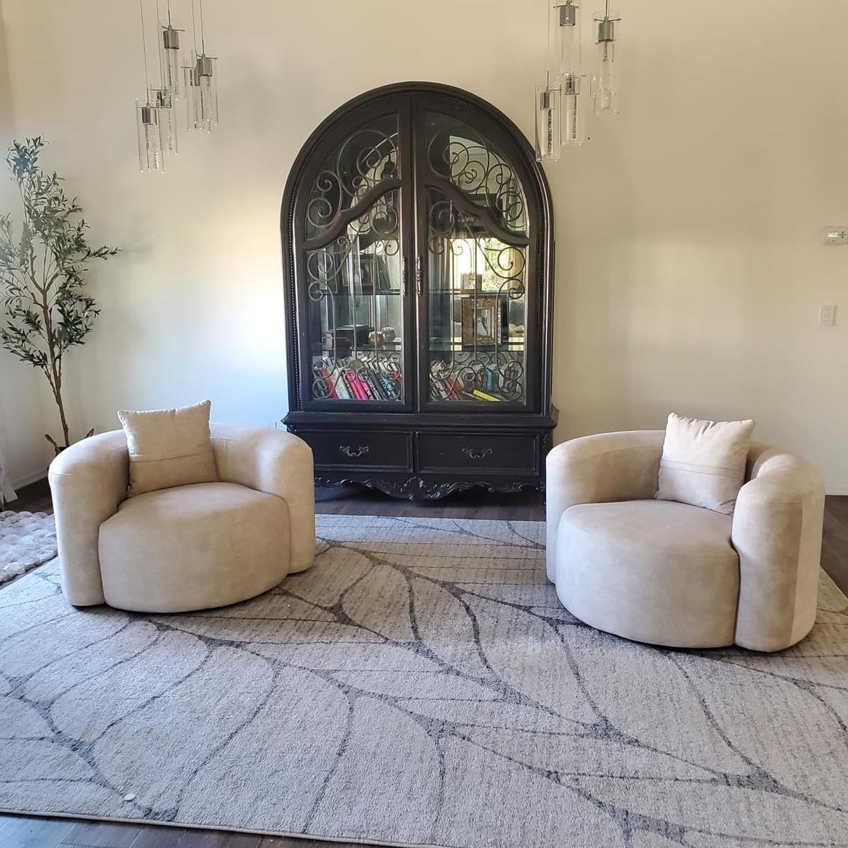 Acanva Luxury Modern Tight Curved Back Velvet Sofa, Minimalist Style Comfy Couch for Living Room Apartment Reception Space, Cream Single Chair Set of 2