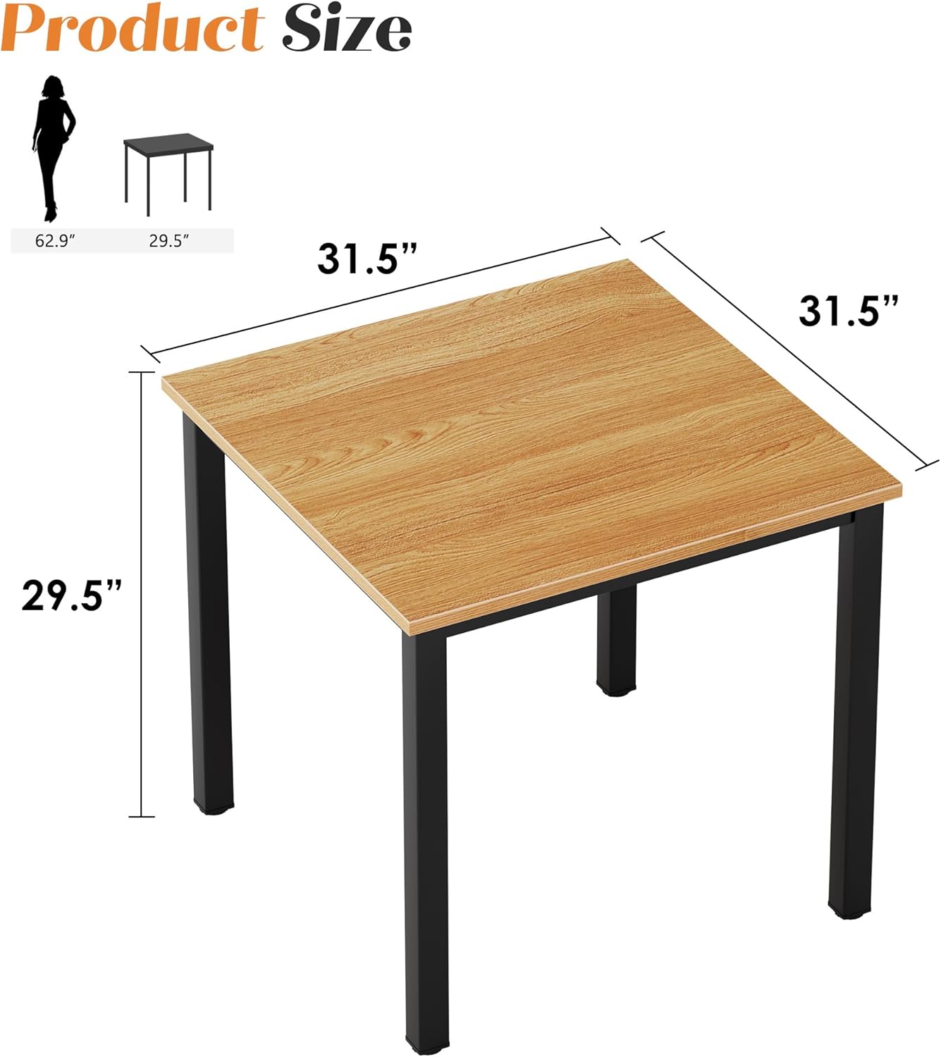 Need Small Square Dining Table- 31-1/2'' Sturdy and Heavy Duty Writing Desk for Small Spaces and Writing Table Desk, Teak Color Desktop & Black Frame AC3BB(8080) Breakroom Table