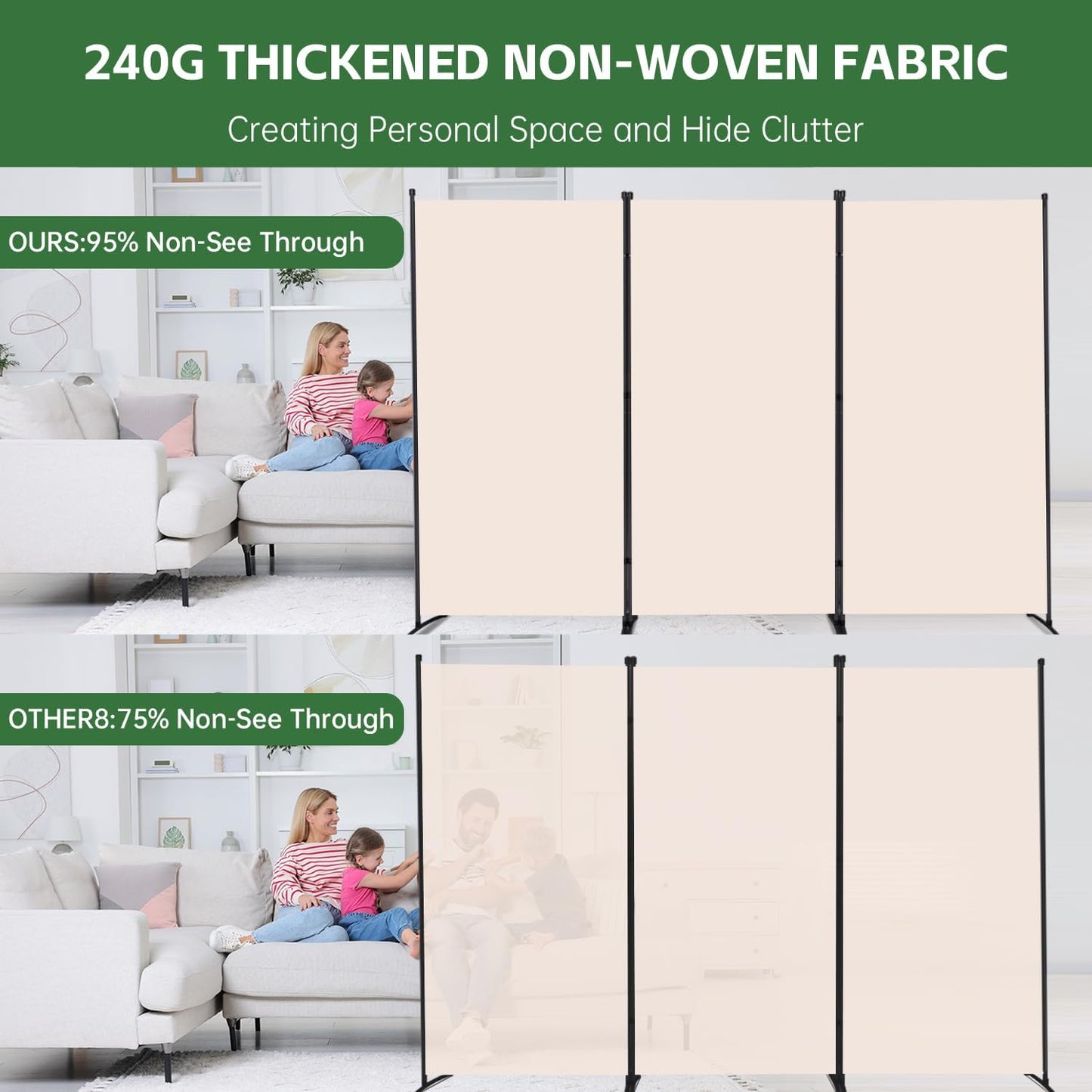 YASRKML Room Divider Folding Privacy Screens, Portable Room Divider Panel 3 Panel Partition Room Dividers Screen, Freestanding Room Partitions and Dividers Fabric Dividers for Room Separation, Beige