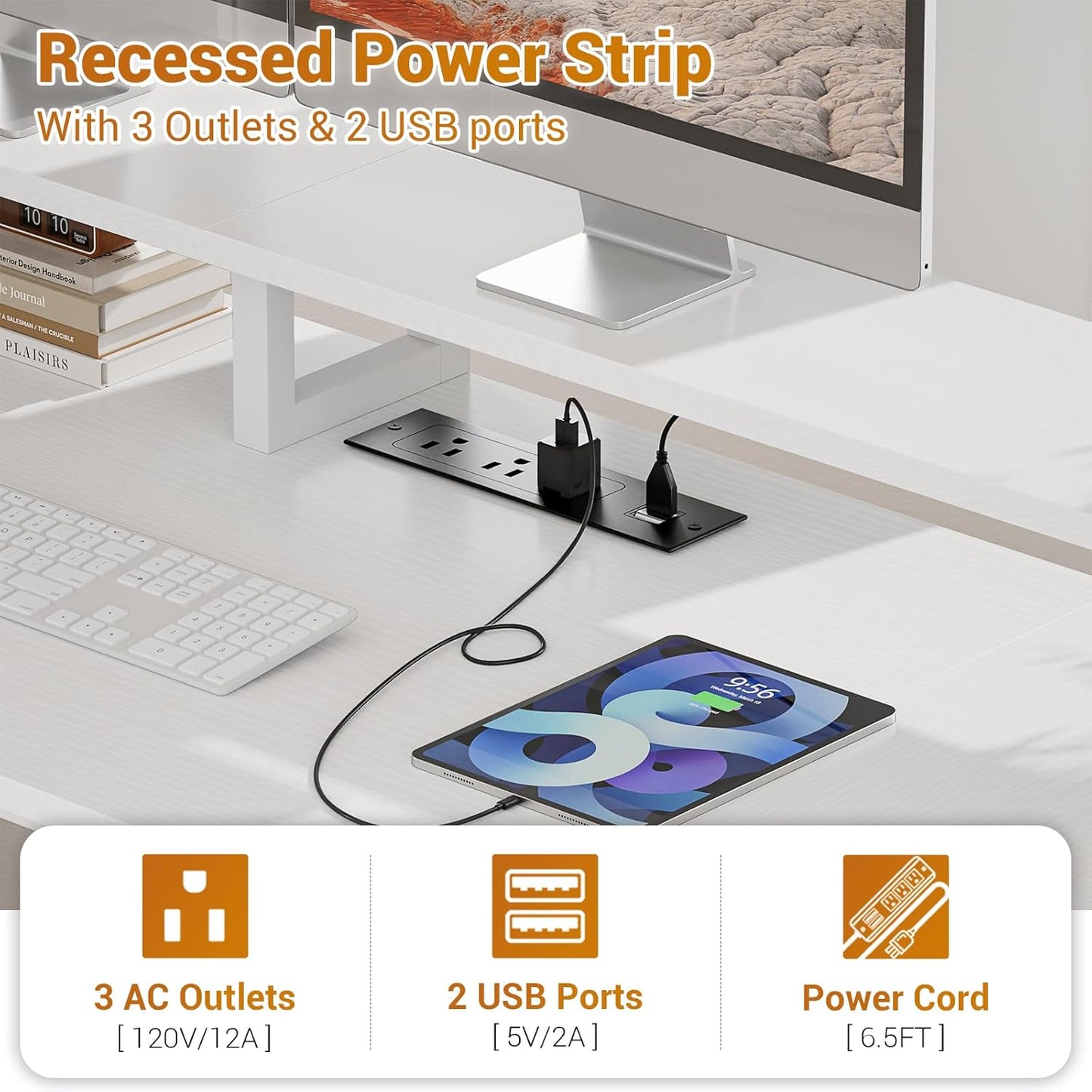 Aheaplus Computer Desk with 3 Drawers, Home Office Desk with File Drawer & Power Outlet, 59'' Gaming Desk with Led Lights, Long Work Desk with Storage Shelves, Printer Cabinet and Monitor Shelf, White