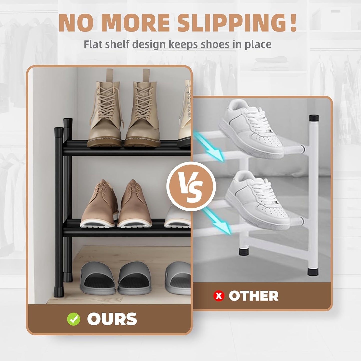 STORAGE MANIAC Long Expandable Shoe Rack, 12 Pairs Metal Wide Stackable Shoe Rack, Adjustable Shoes Shelf, Freestanding Shoes Organizer for Closet, Entryway, Hallway, Garage, Front Door, 2 Tiers