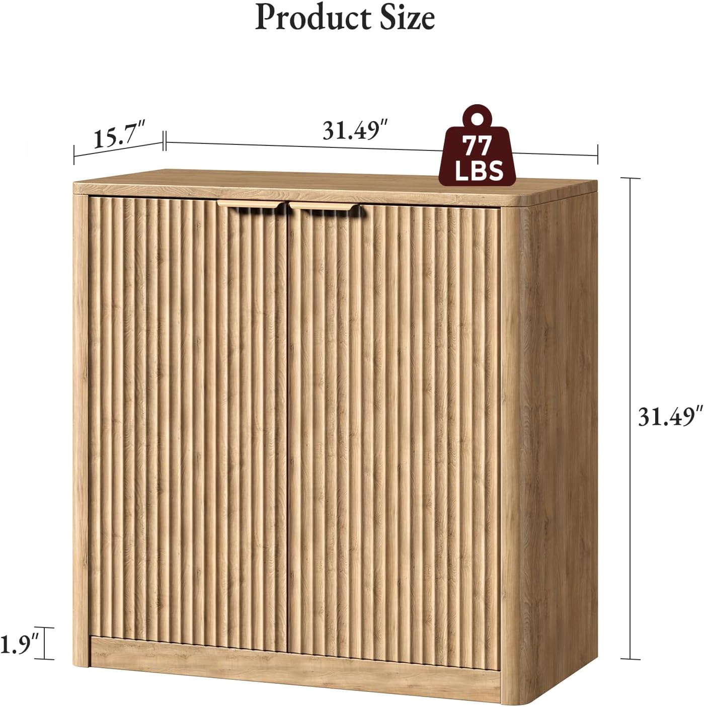 63" Oak Buffet Cabinet with Storage, Large Fluted Sideboard with Adjustable Shelves, Accent Credenza for Living Room, Entryway, Dining Room, Kitchen, Coffee Bar Table with Doors