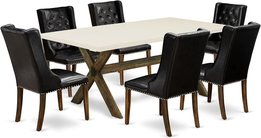 East West Furniture X727FO749-7 7 Piece Dining Set Consist of a Rectangle Dining Room Table with X-Legs and 6 Black Faux Leather Upholstered Parson Chairs, 40x72 Inch, Multi-Color