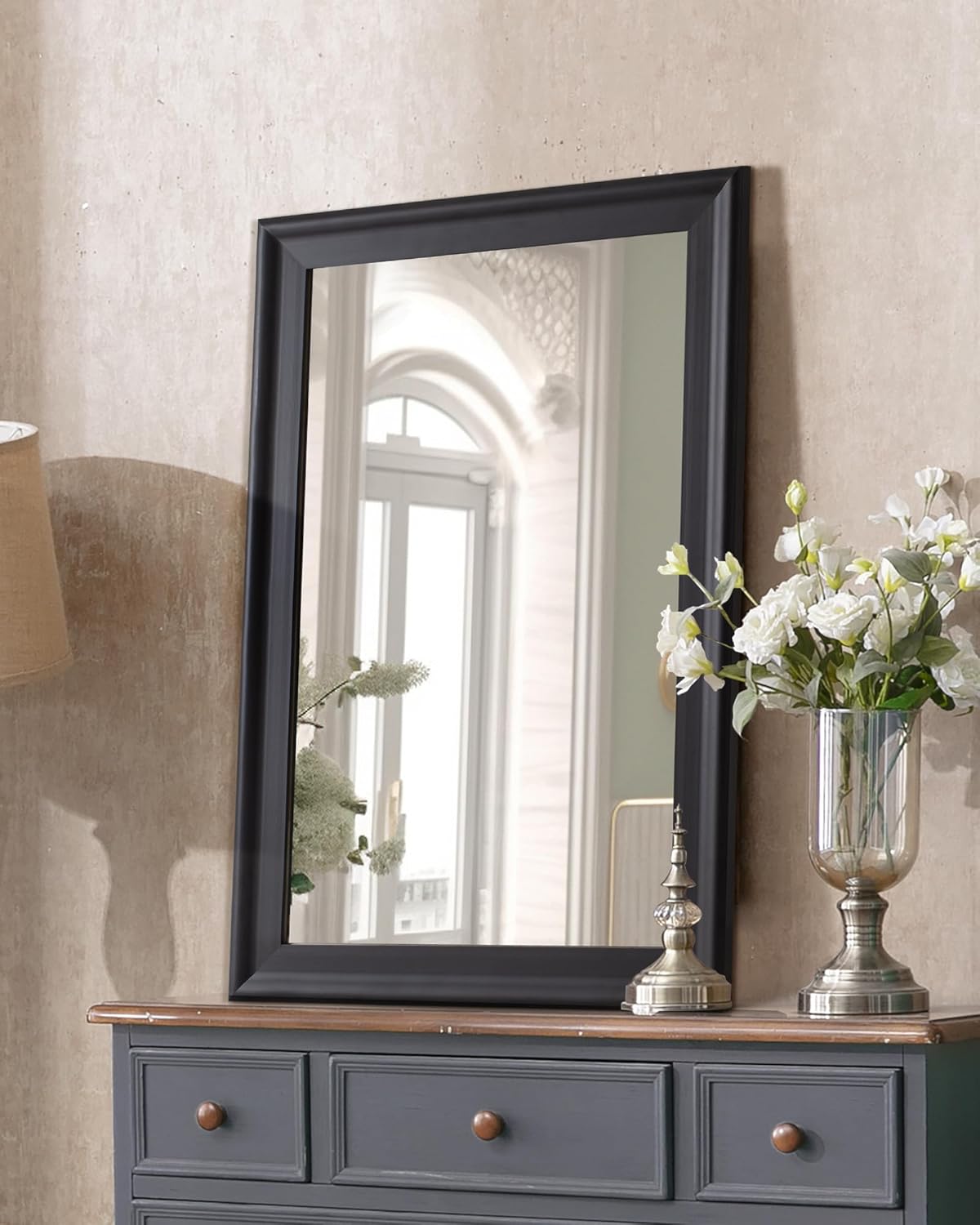 CULER Black Wood Wall Mirror for Bathroom,Rectangle 20 x 30 inch Hanging Vatiny Mirrors with Wooden Frame for Living Room,Bedroom,Entryway