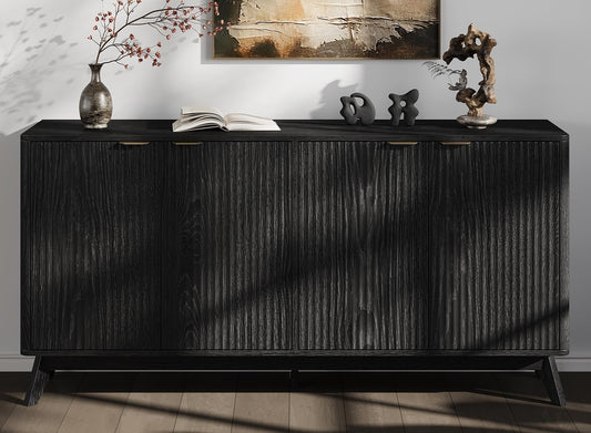 Buffet Cabinet with Storage, Fluted Multifunctional Storage Cabinet with 4 Doors, Sideboard Cabinet with Doors Modern Buffet Table Accent Coffee Bar Console Table,fluted buffet cabinet