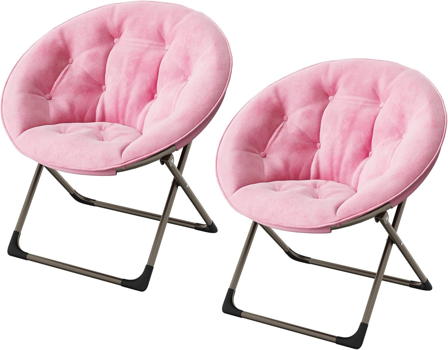 Comfy Saucer Chairs, Pink Folding Reading Lounge Chair, Cozy Faux Fur Living Room Chair with Soft Thick Padded Seat & Metal Frame, Modern Style Bedroom Home for Kids Adults, X-Large, Gold Legs