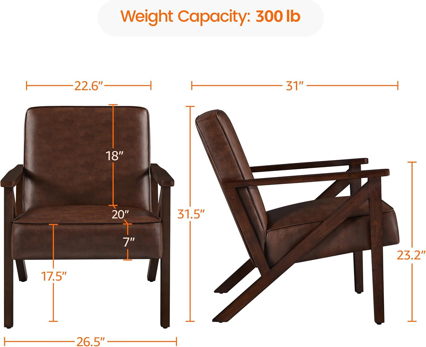 Yaheetech Accent Chair, Armchair with Strong Wood Frame, PU Leather Modern Retro Lounge Chair for Living Room/Lounge/Office/Reception Area, 2 Pieces, Dark Brown