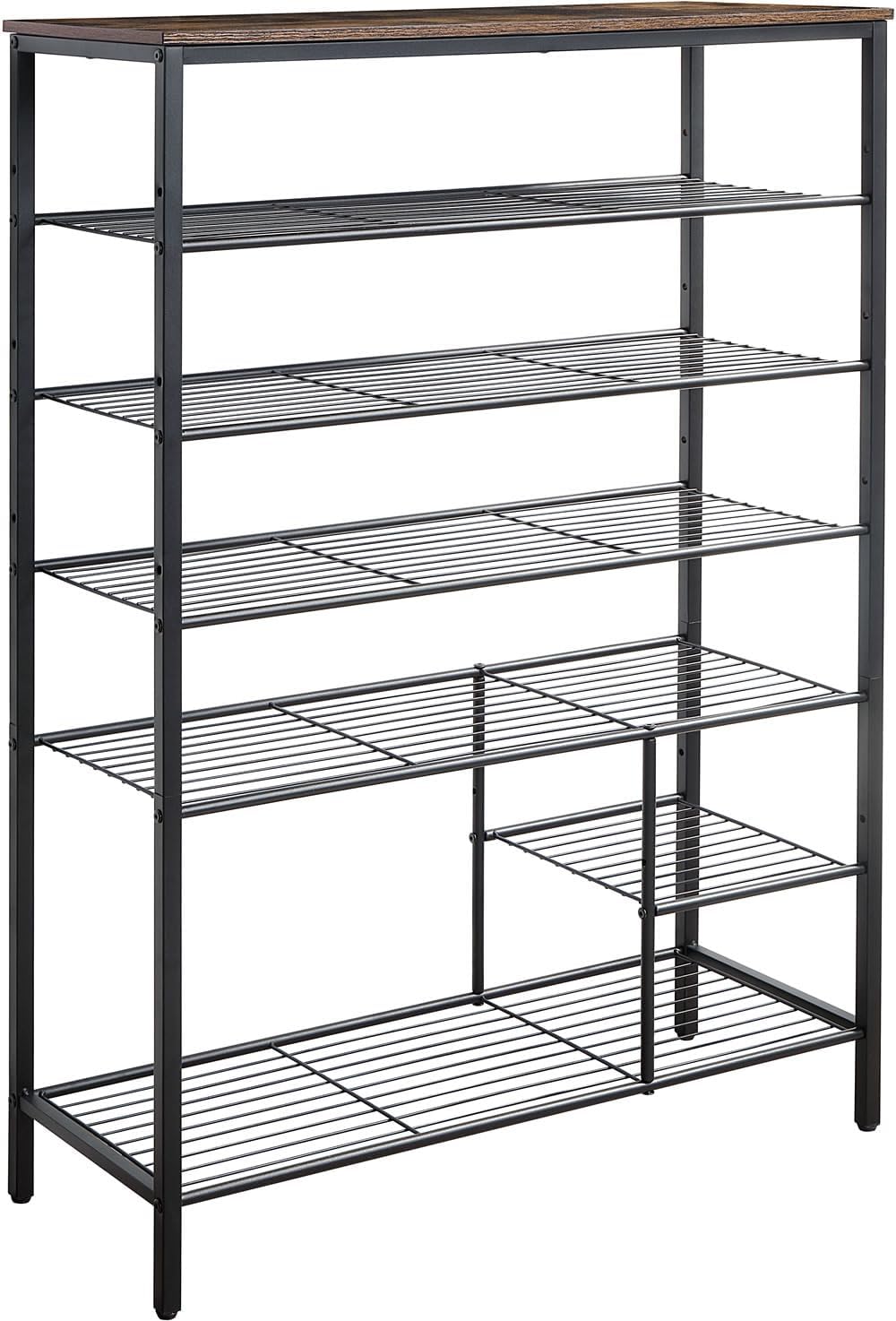 6 Tier Shoe Rack Organizer, Metal Mesh Shoe Storage Shelf, Storage Boots .for Entryway, Closet,Hallway, Bedroom,Cloakroom,Garage, Industrial,Rustic Brown