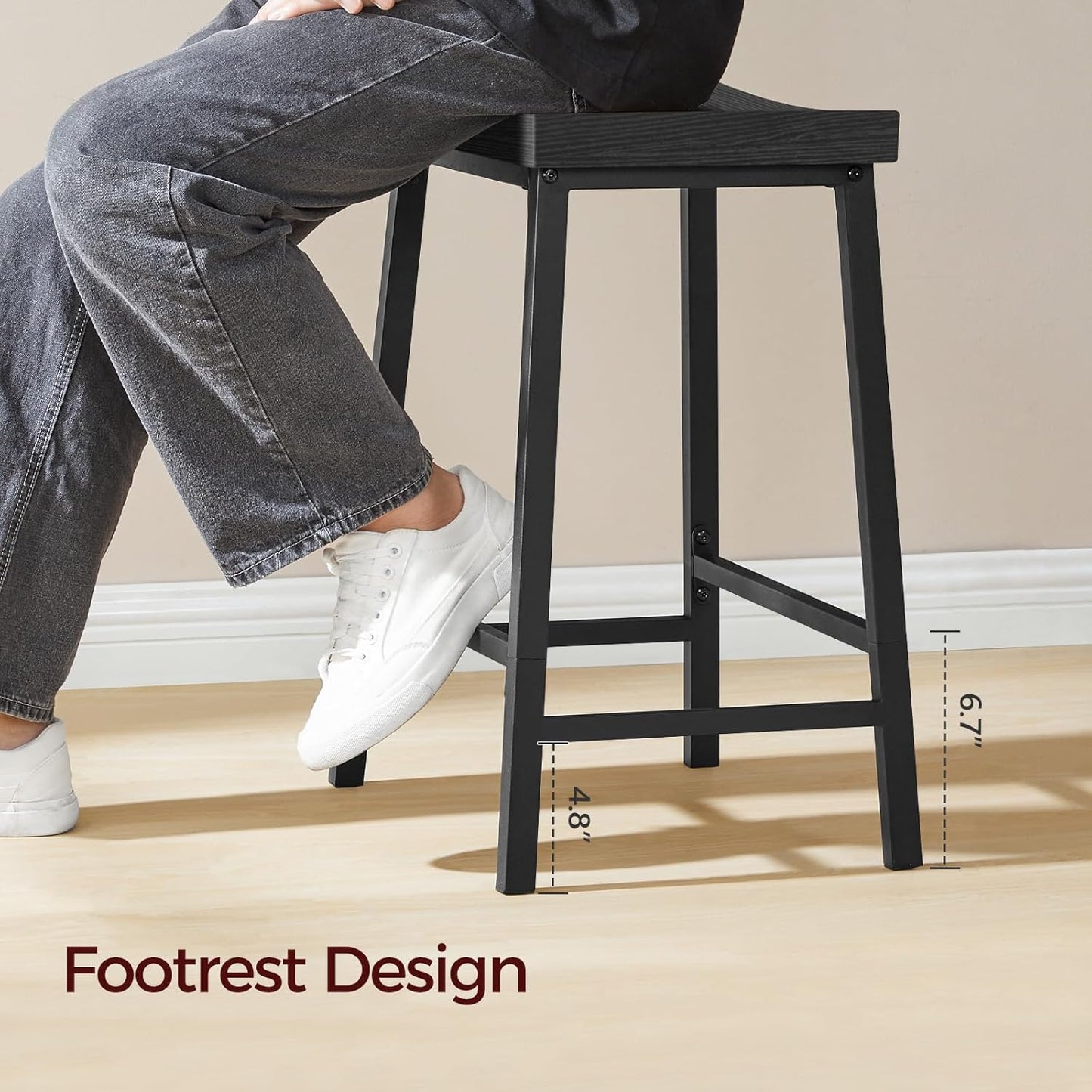 Bar Stools, Counter Height Bar Stools Set of 2, 23.7 Inch Saddle Stools with Footrest, Kitchen Stools, Industrial Style, for Dining Room, Counter, Bar, Black BABK0801