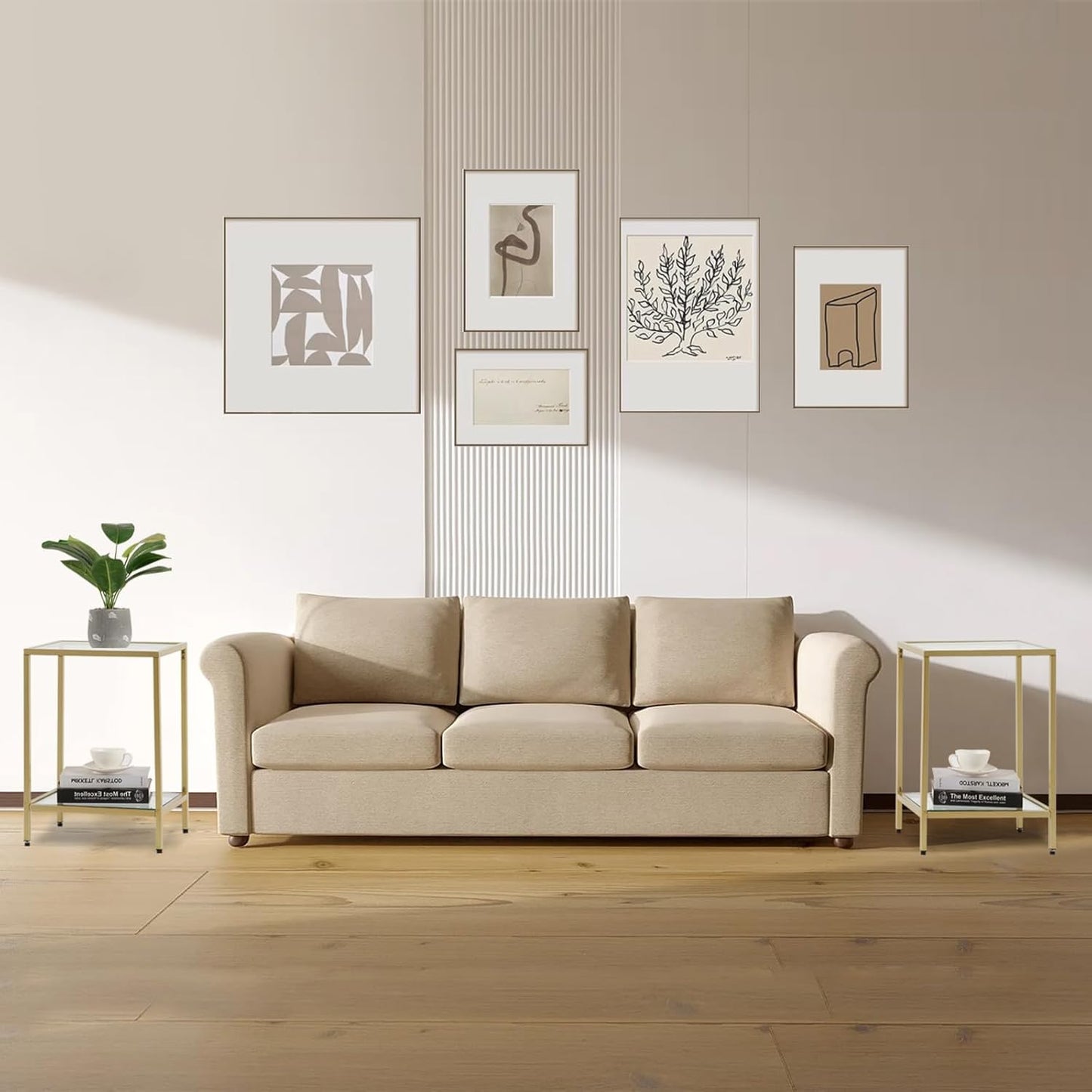 Modern 2-Tier Tempered Glass End Table - Stylish Black Metal Side Table for Small Spaces, Perfect for Living Room & Bedroom (Gold, 2PCS)