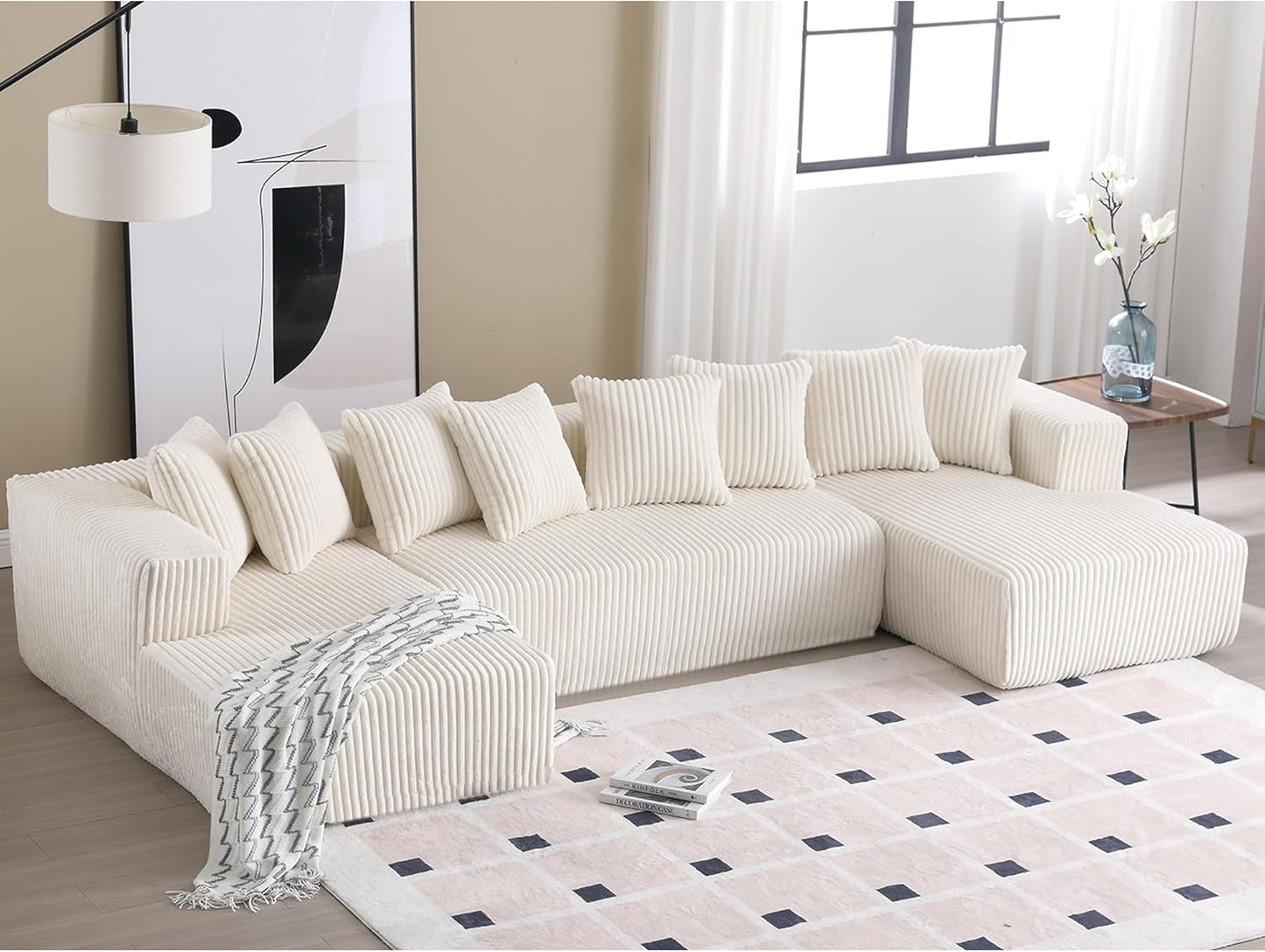 Free Combination Cloud Boneless Modular Sectional Sofa with Chaise Lounge,Modern Minimalist Upholstered Couches, Oversized U Shaped Lounge Sofa Couch w/ 8 Pillows