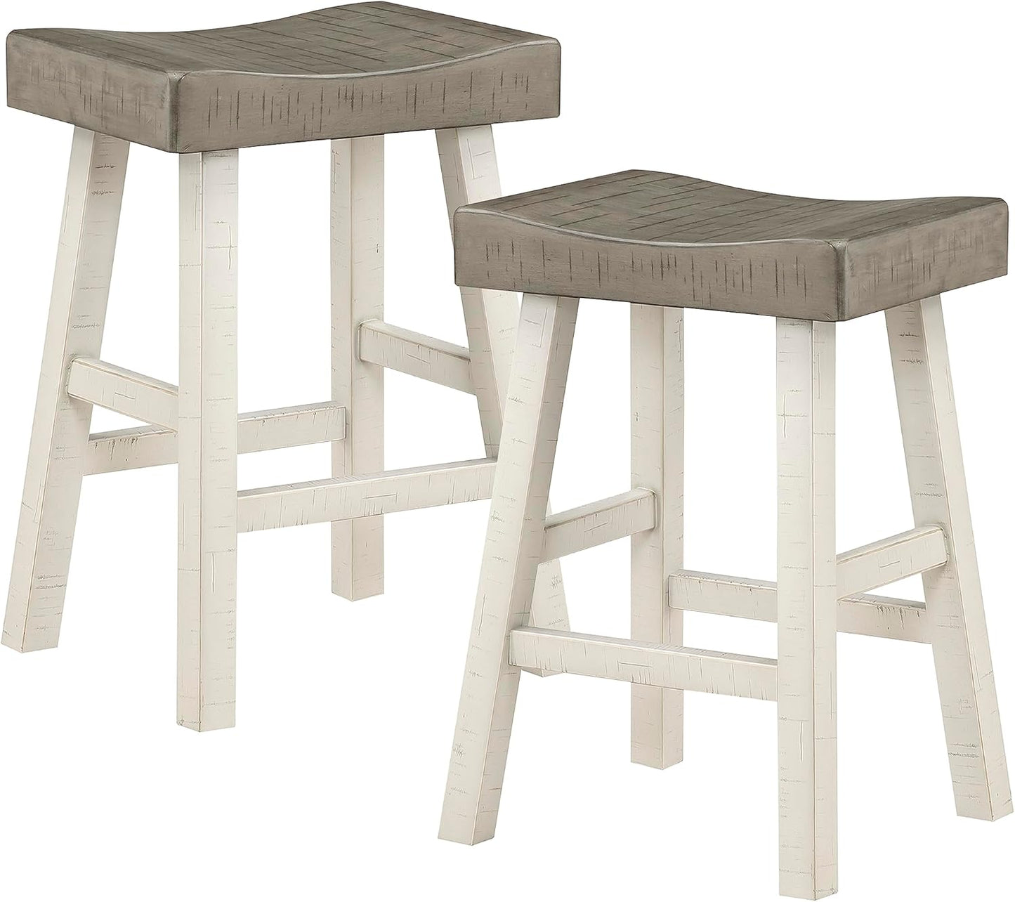 Lexicon Saddle Bar Stools Set of 2 Barstools with Footrest, Armless Dining Chairs for Kitchen Island, Breakfast Nook, Living Room, Counter Height, White/Coffee