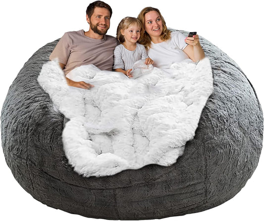 (No Filler) Bean Bag Chair Cover Without Filler,Big Round Soft Fluffy PV Velvet Washable Bean Bag Lazy Sofa Bed Cover for Adults,Living Room Bedroom Furniture Outside,6ft Dark Grey
