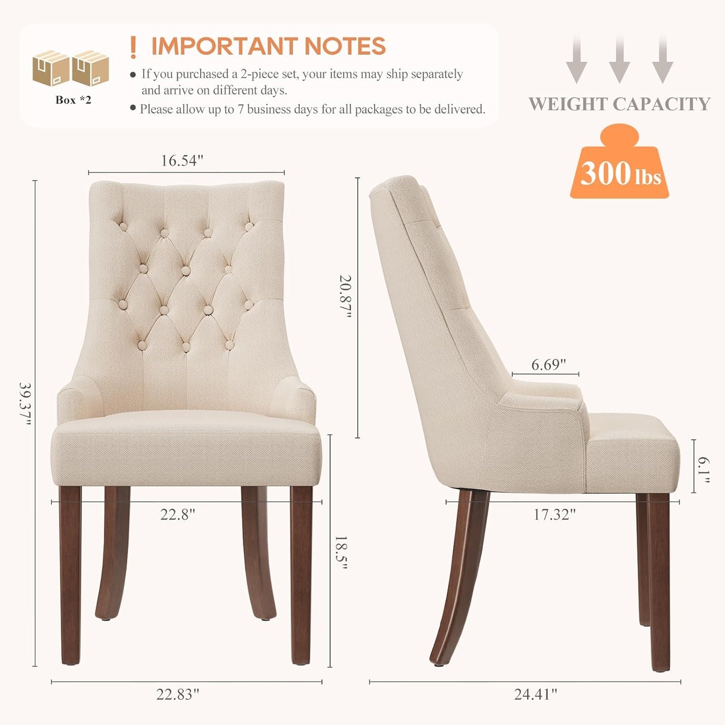 COLAMY Fabric Side Dining Chairs Set of 4, Wingback Upholstered Dining Room Chairs with Tufted Button, Living Room Chairs for Home Kitchen, Beige