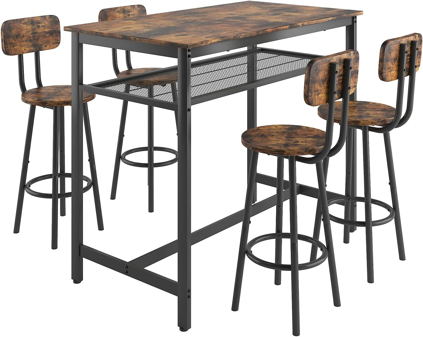 5-Piece Bar Table and Chairs Set, 43.3'' Pub Table Set Modern Small Table and Chairs Set of 4 for Breakfast Nook Living Room Small Space Restaurant, Brown