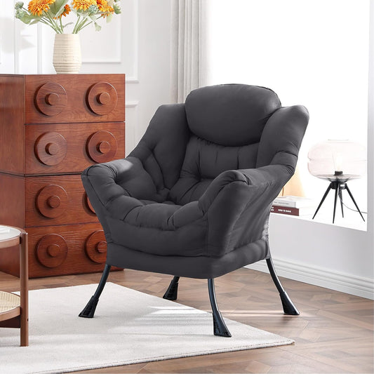 Lazy Chair, Reading Armchair, Large Modern Lounge Accent Chair, Leisure Sofa Chair for Living Room, Bedroom, Dorm Room, Dark Grey