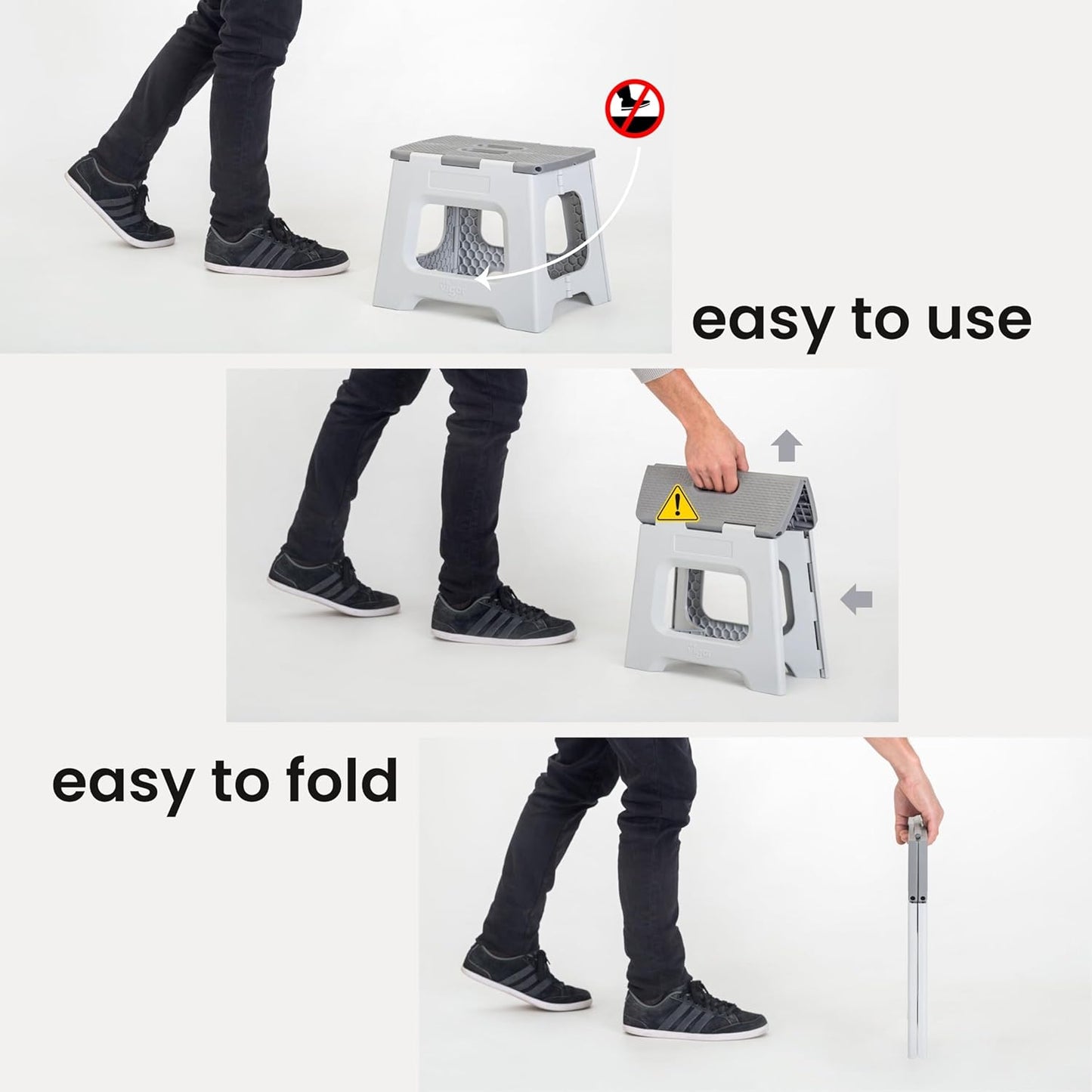 Vigar Compact Step Stool Foldable, 12-1/2-inch Step Stools for Adults up to 330 Pound, Lightweight Stool, Non-Slip Folding Step Stool, Gray