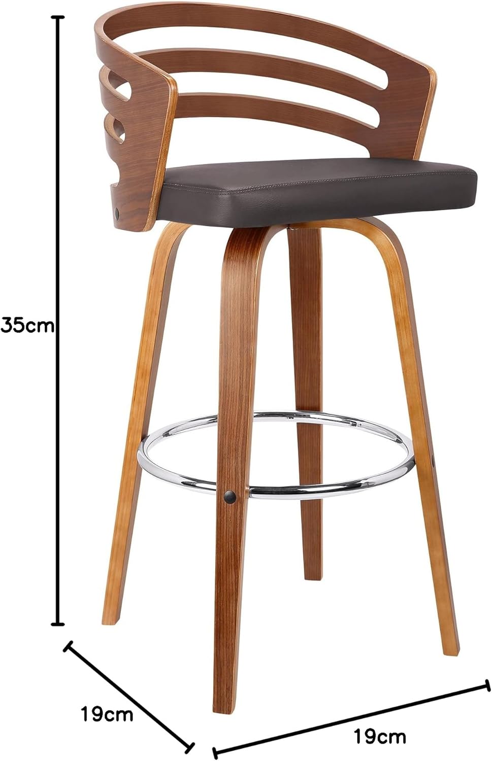 Armen Living Jayden Mid Century Modern Swivel Bar Stool for Kitchen Island Counter in Brown Faux Leather and Walnut Wood, 26" Seat Height