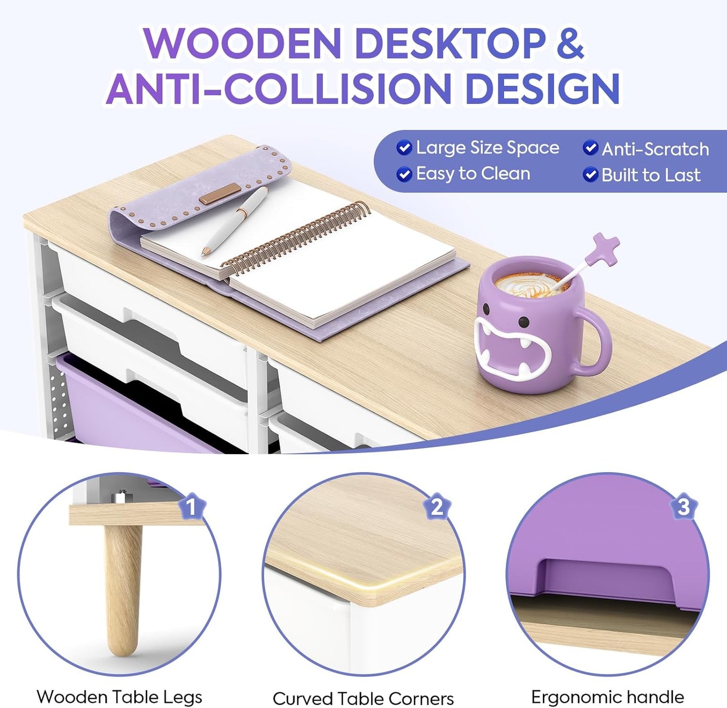 12-Drawer Storage Cabinet with Wooden Tabletop, Versatile Cube Storage Organizer Bin Storage for Home, Office, Playroom, Classroom & Craft Room Storage (Gradient Purple)