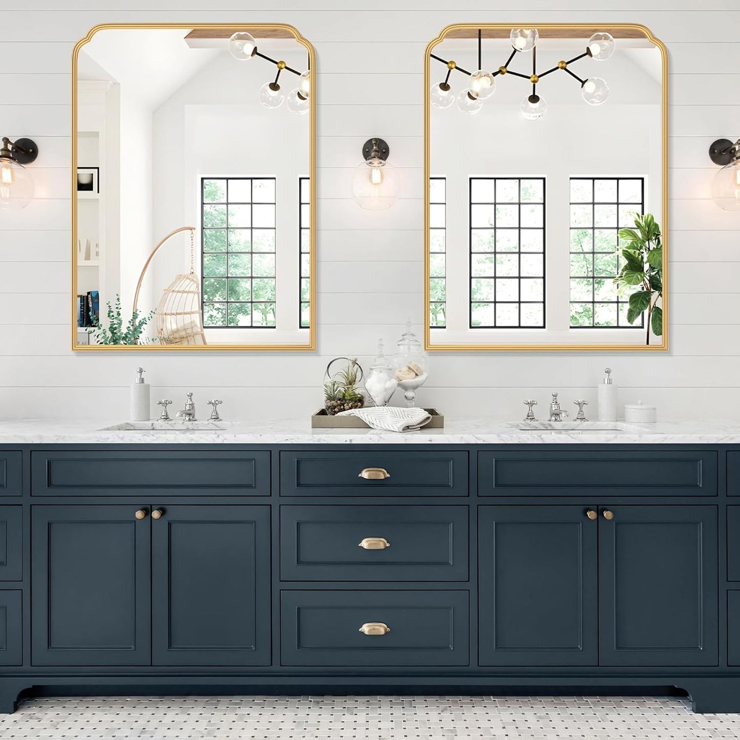 30X40 Inch Gold Bathroom Mirror for Vanity, Modern Rounded Corner Large Wall Mirror for Over Sink with Non-Rusting Iron Metal Framed (Tempered Glass)